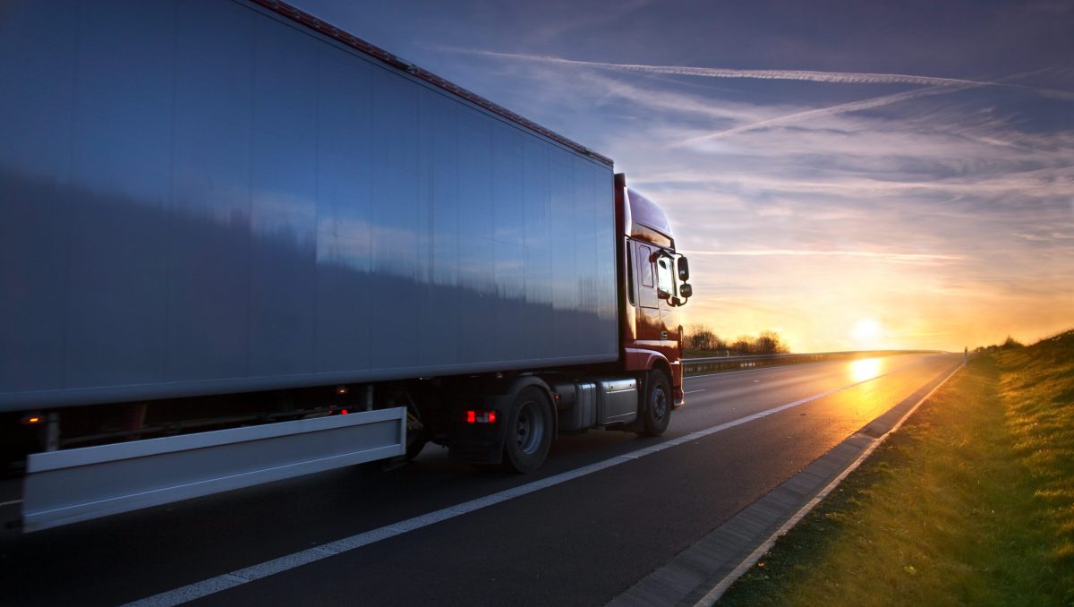 Red truck at sunset